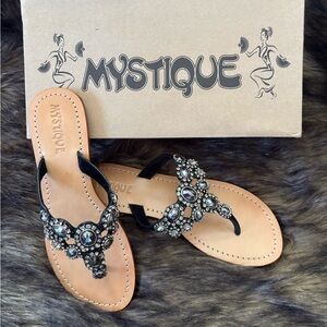 Mystique Boutique Black and Silver Embellished Sandals